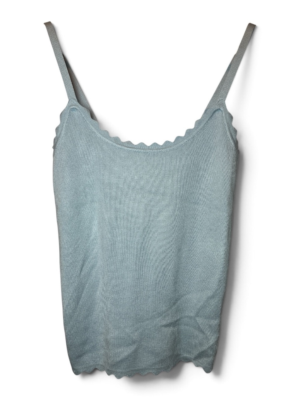 Mine Medium Blue Knit Sweater Tank Top Scallop Trim Spaghetti Strap Boutique